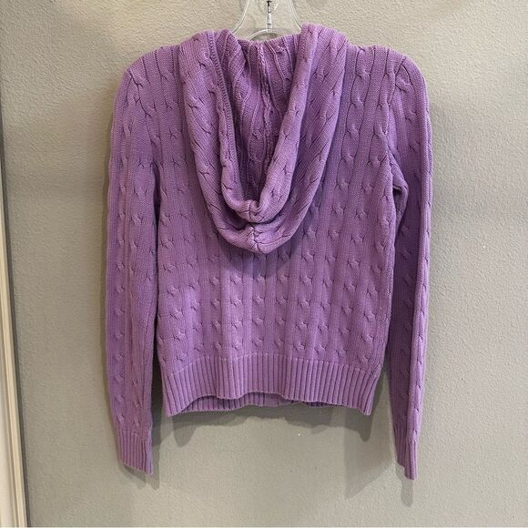 Ralph Lauren | XS | purple zip front hooded cable knit cardigan hoodie jacket - Picture 6 of 10